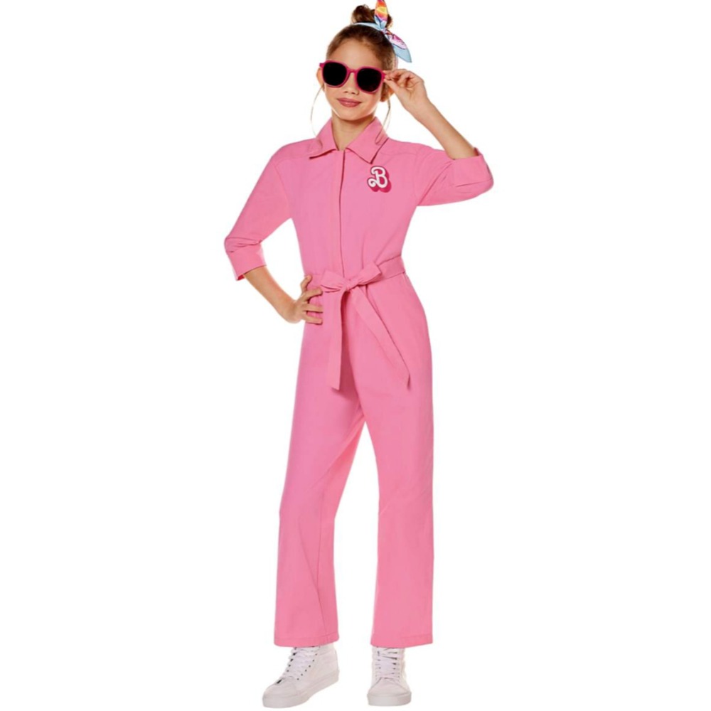 NEW Barbie Movie Kids Pink Power Jumpsuit Costume Girls Halloween M 8-10
